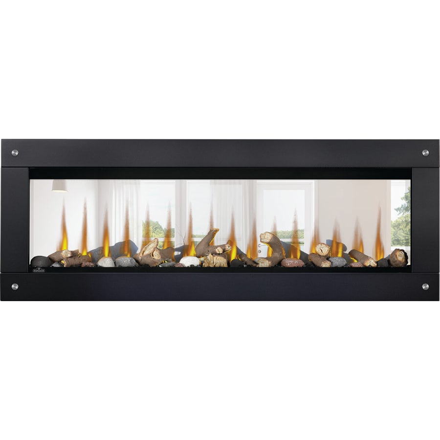Orange Flames w/ Rock & Log Media Transparent Glass